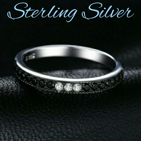 Sterling Silver Black Spinel & CZ Ring Band - Picture 3 of 5